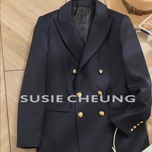 New 100 % Wool Jacket Blazer , Navy Blue .